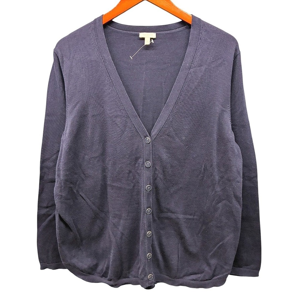 Talbots Cardigan Sweater Women's XL Navy Blue Button Front V Neck Classic